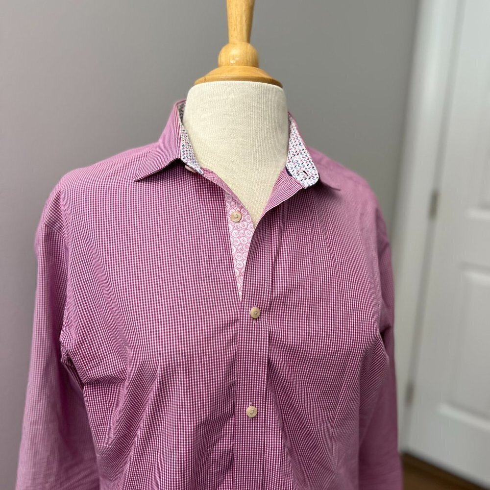 Ted Baker Pink Check Endurance Flip Cuff Button Down Shirt Mens 16.5 34/35